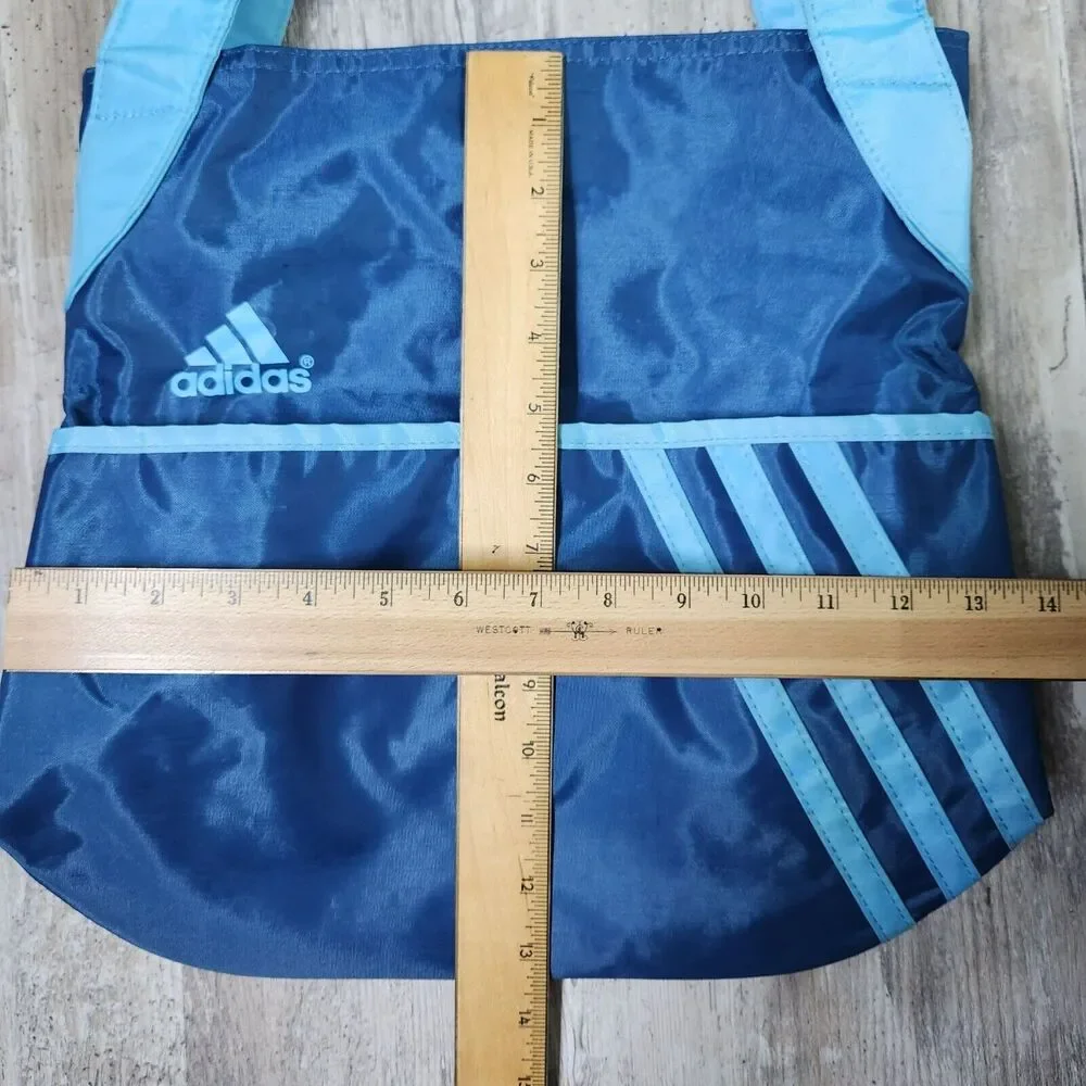 Adidas Blue Nylon Tote Shoulder Gym Light Travel 3 Stripe Logo Bag‎ Rare HTF